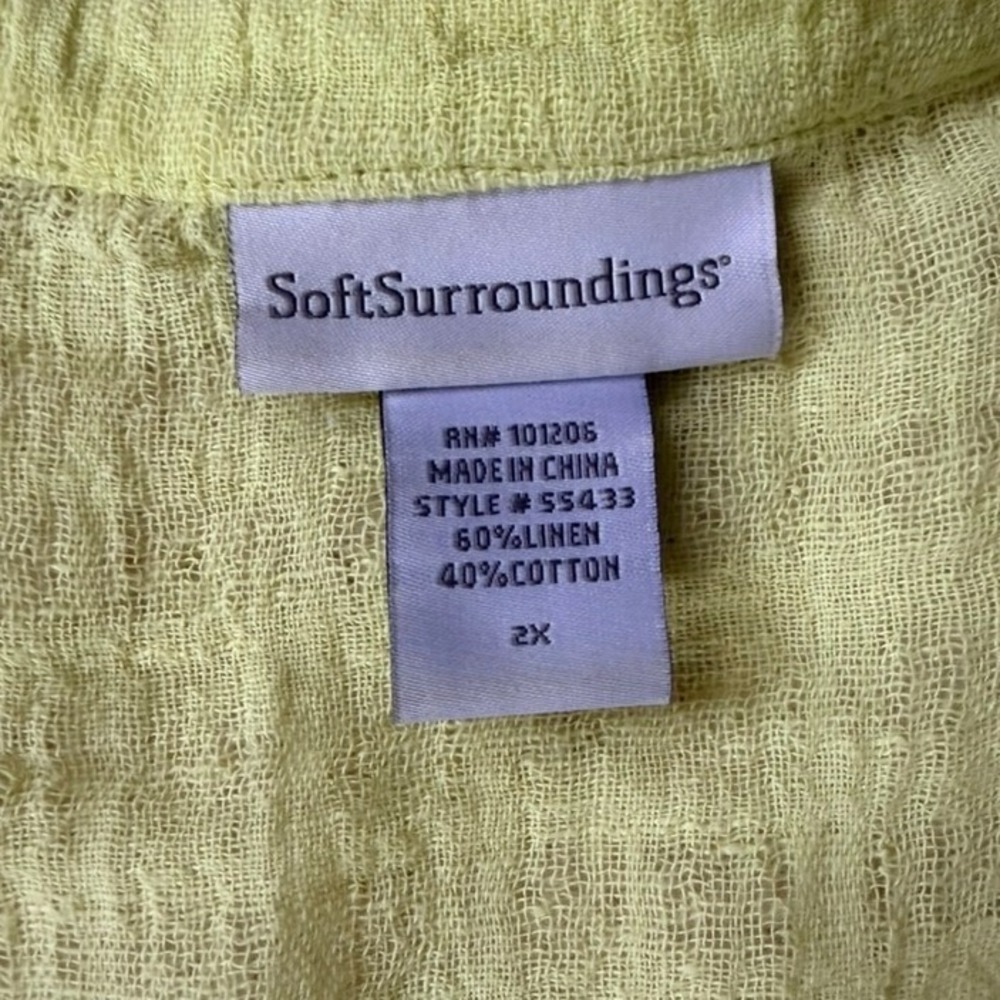 Soft Surroundings Button Up Top Womens 2X Lime Green Linen Cotton Gauze - Picture 2 of 9